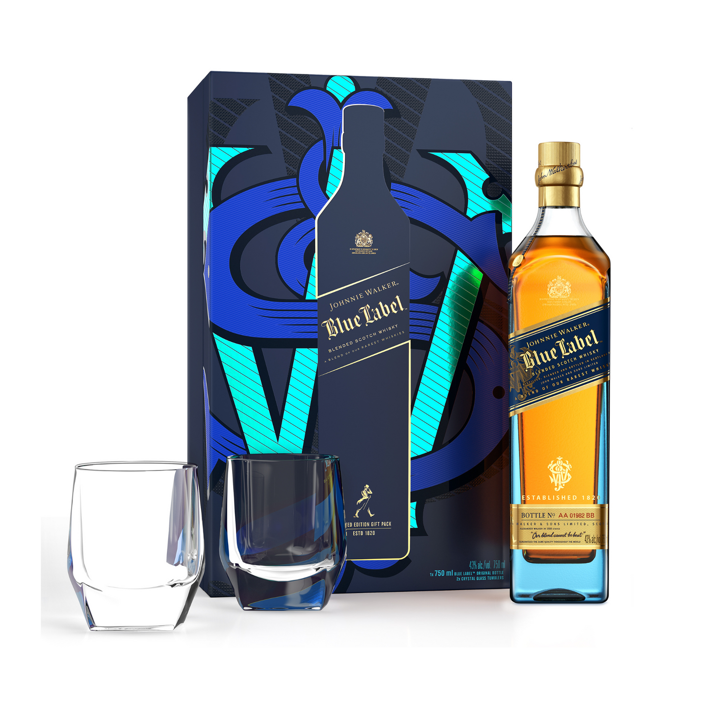 Johnnie Walker Blue Label Crystal Glass Gift Set - 75CL (With Gift Box)